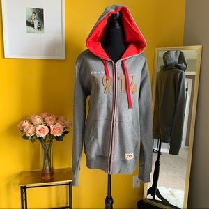 Wilson Gray Full-Zip Hoodie with Red Hood and Drawstrings